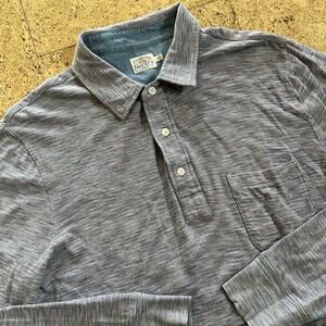 Faherty Striped Indigo Dyed Long Sleeve Polo Button Up Shirt Medium
